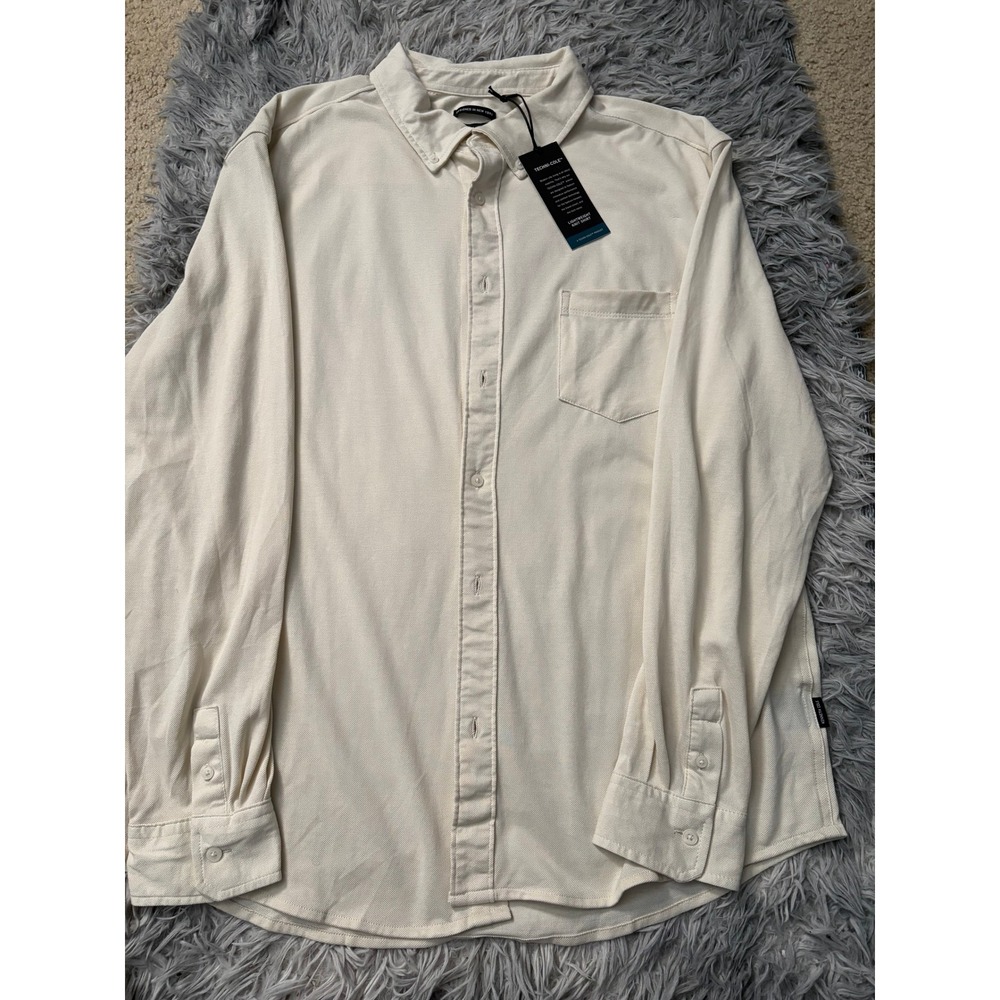 Kenneth Cole TECHNI-COLE XL Lightweight Knit Button Up Shirt Cream/Off White NWT